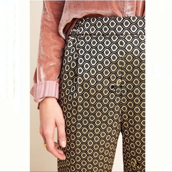 Anthropologie Gold Black Larkin Jacquard Tapered Trouser Pants NWT Size XS - Picture 3 of 10